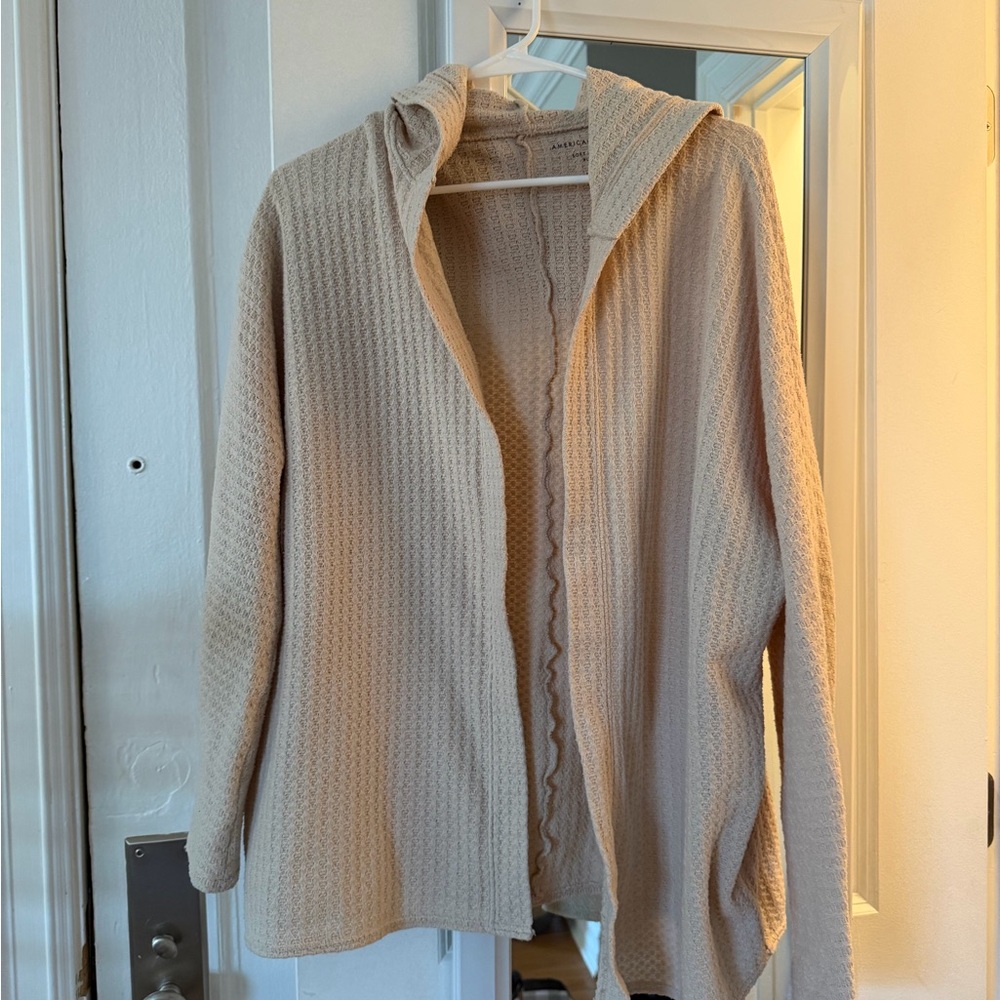 American Eagle Outfitters Cream Hooded Cardigan